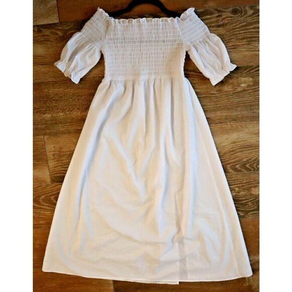 Ava + Esme Women's Sz 8 White Off The Shoulder Puff Sleeve Shirred Maxi Dress - Picture 2 of 10